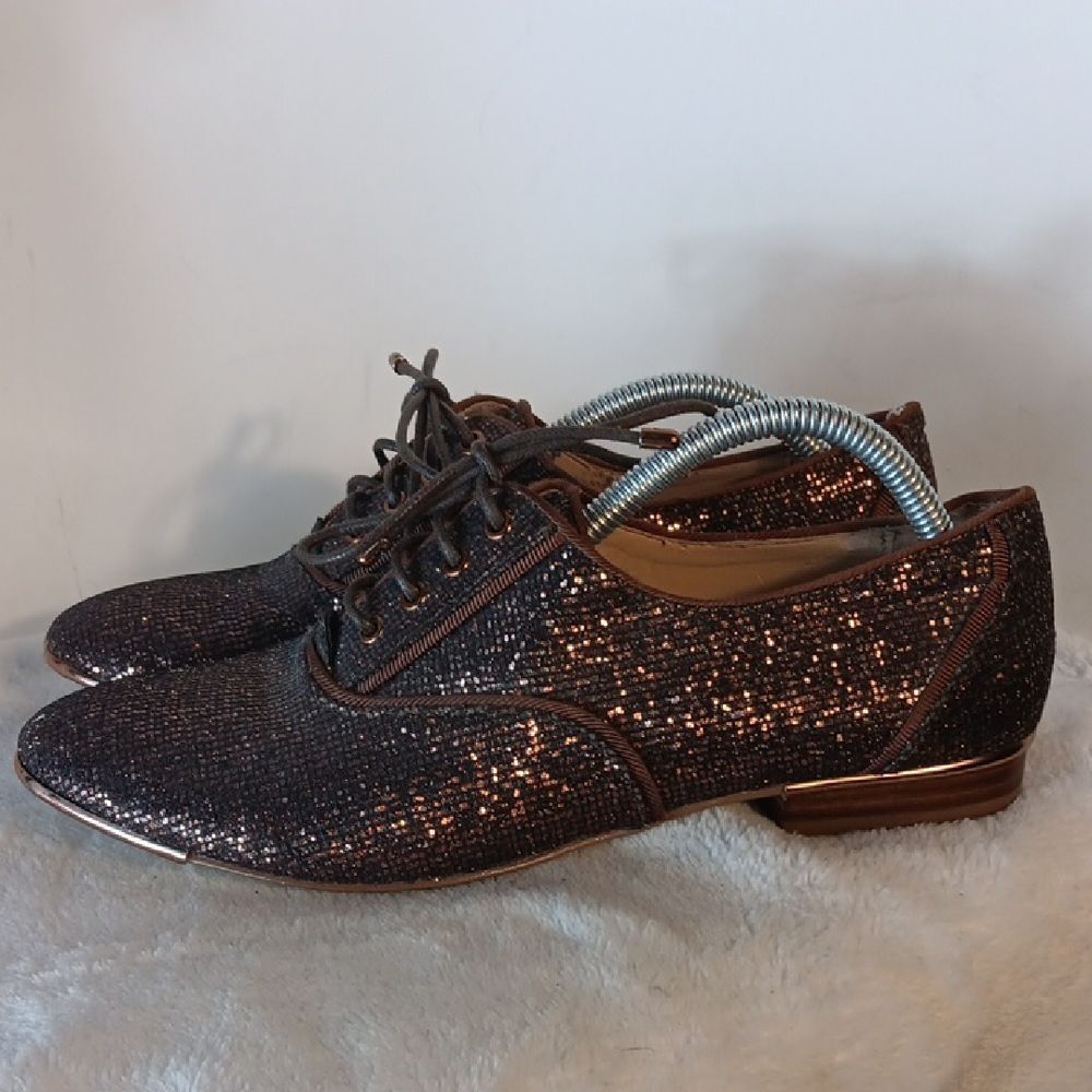 Gianni Bini Brown Glitter Lace-Up Flats